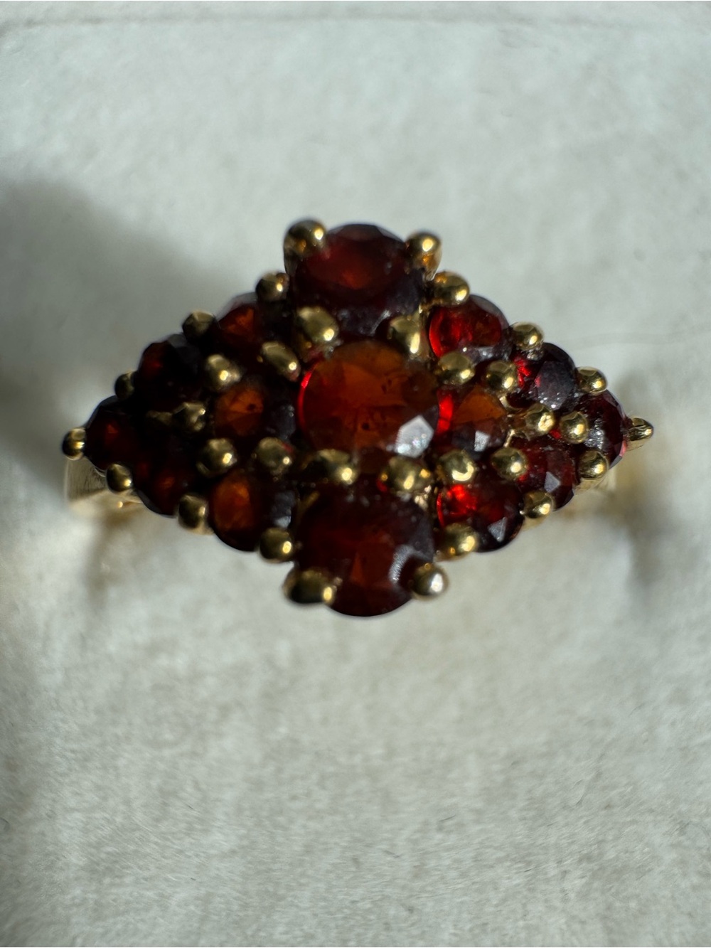 Vintage Bohemian Garnet Cluster Ring Tombak Gold Plated Brass Size 5.5